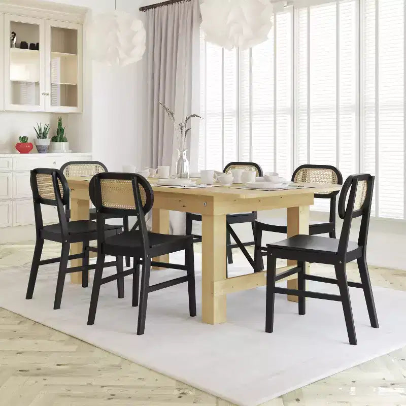 Emma and Oliver Set of 2 Cane Rattan Dining or Accent Chairs with Solid Wood Frames and Seats and Woven Backrest