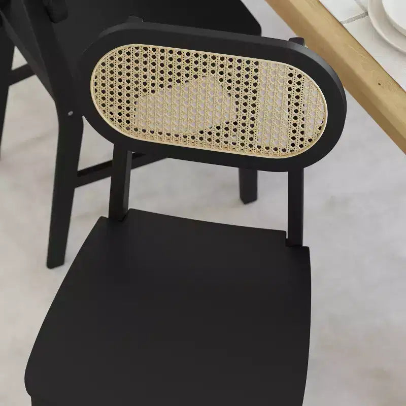 Emma and Oliver Set of 2 Cane Rattan Dining or Accent Chairs with Solid Wood Frames and Seats and Woven Backrest
