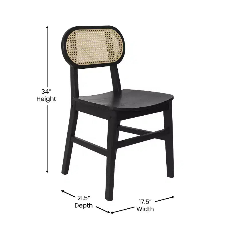 Emma and Oliver Set of 2 Cane Rattan Dining or Accent Chairs with Solid Wood Frames and Seats and Woven Backrest