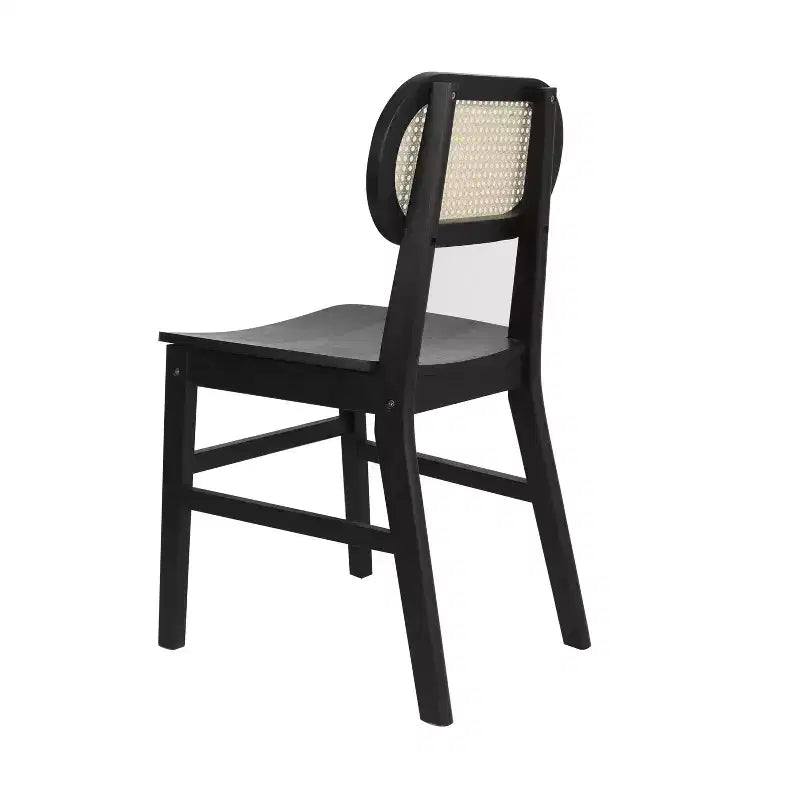 Emma and Oliver Set of 2 Cane Rattan Dining or Accent Chairs with Solid Wood Frames and Seats and Woven Backrest