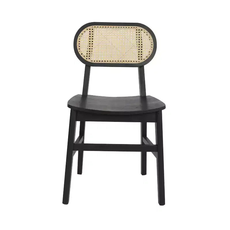 Emma and Oliver Set of 2 Cane Rattan Dining or Accent Chairs with Solid Wood Frames and Seats and Woven Backrest