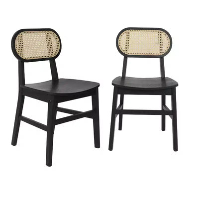 Emma and Oliver Set of 2 Cane Rattan Dining or Accent Chairs with Solid Wood Frames and Seats and Woven Backrest