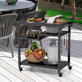 Costway Rolling Grill Cart 3-Shelf BBQ Table Pizza Oven Stand with Trash Bag Holder & Hooks