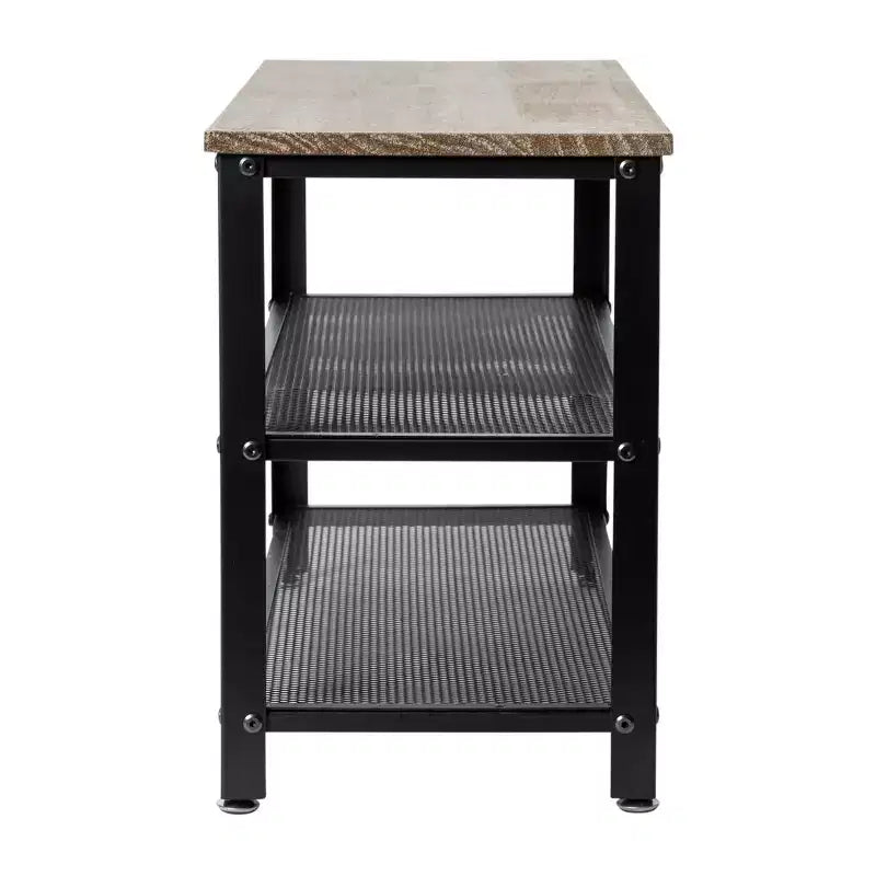 Flash Furniture Easton 3-Tier Wooden Entryway Bench with Metal Mesh Shoe Storage Shelves for Entryway, Mudroom, or Bedroom