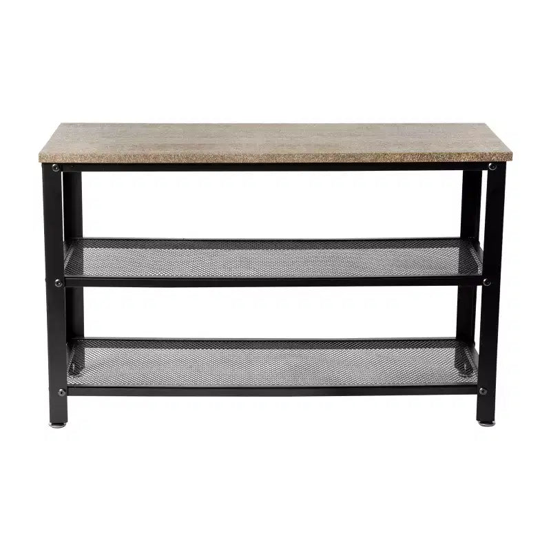 Flash Furniture Easton 3-Tier Wooden Entryway Bench with Metal Mesh Shoe Storage Shelves for Entryway, Mudroom, or Bedroom