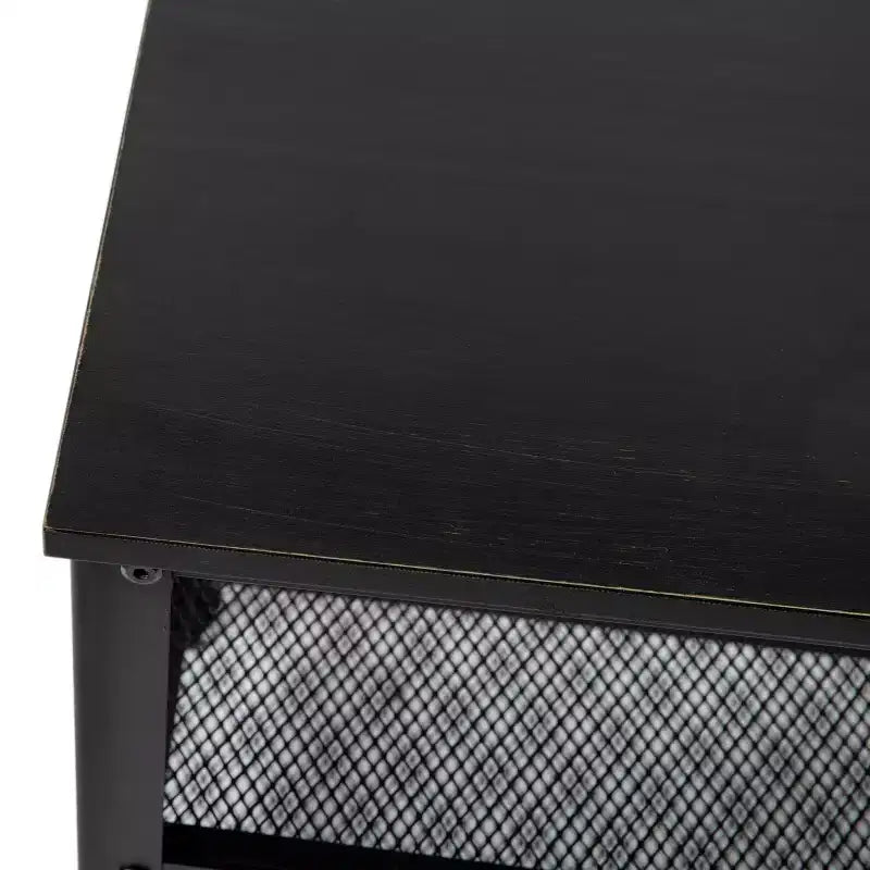 Flash Furniture Easton 3-Tier Wooden Entryway Bench with Metal Mesh Shoe Storage Shelves for Entryway, Mudroom, or Bedroom