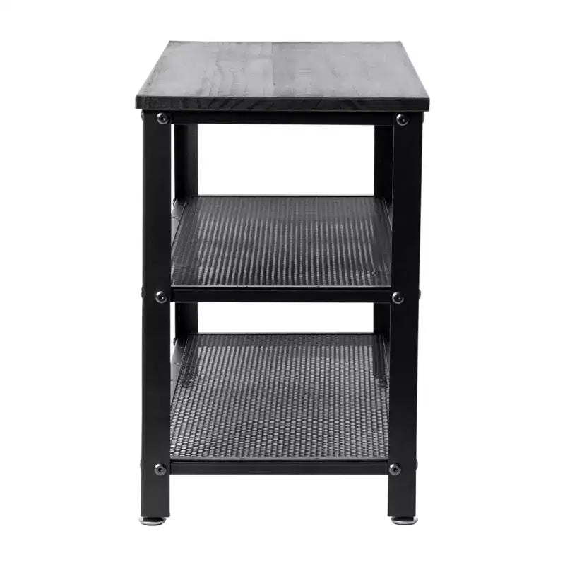 Flash Furniture Easton 3-Tier Wooden Entryway Bench with Metal Mesh Shoe Storage Shelves for Entryway, Mudroom, or Bedroom
