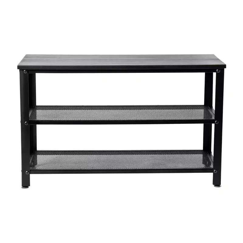 Flash Furniture Easton 3-Tier Wooden Entryway Bench with Metal Mesh Shoe Storage Shelves for Entryway, Mudroom, or Bedroom