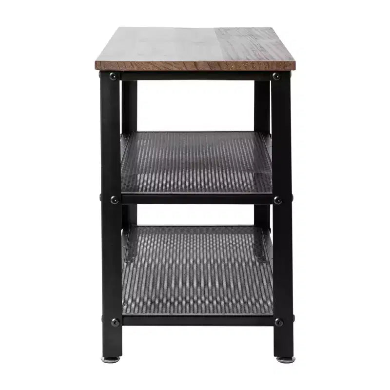 Flash Furniture Easton 3-Tier Wooden Entryway Bench with Metal Mesh Shoe Storage Shelves for Entryway, Mudroom, or Bedroom