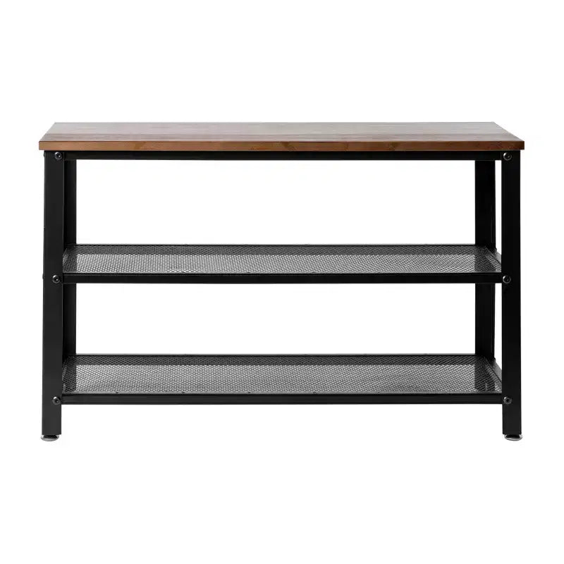 Flash Furniture Easton 3-Tier Wooden Entryway Bench with Metal Mesh Shoe Storage Shelves for Entryway, Mudroom, or Bedroom