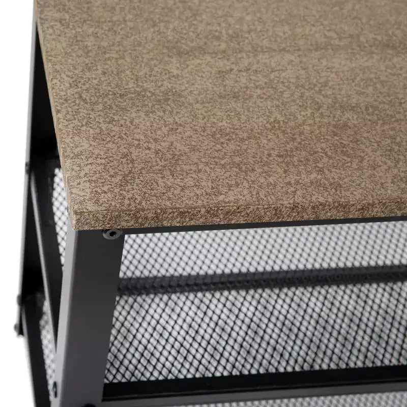 Flash Furniture Easton 3-Tier Wooden Entryway Bench with Metal Mesh Shoe Storage Shelves for Entryway, Mudroom, or Bedroom