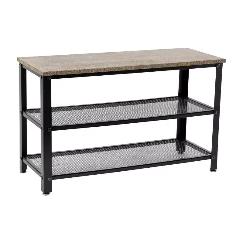 Flash Furniture Easton 3-Tier Wooden Entryway Bench with Metal Mesh Shoe Storage Shelves for Entryway, Mudroom, or Bedroom