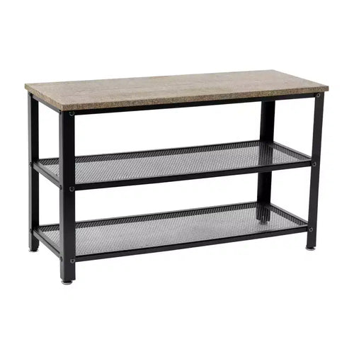 Flash Furniture Easton 3-Tier Wooden Entryway Bench with Metal Mesh Shoe Storage Shelves for Entryway, Mudroom, or Bedroom