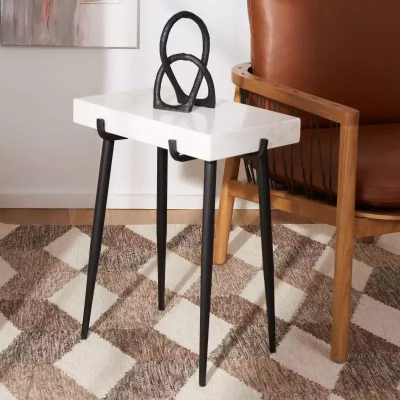 Yuki Stone Top Accent Table - ACC3708A - White/Black - Safavieh