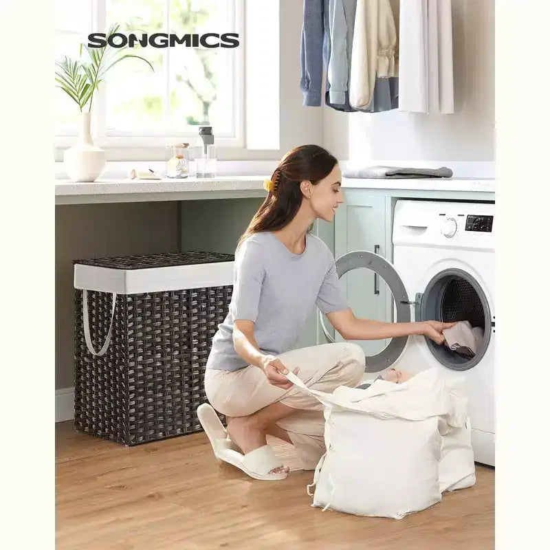 SONGMICS Laundry Hamper with Lid Clothes Hamper with 2 Removable Liner Bags & 6 Mesh Bags