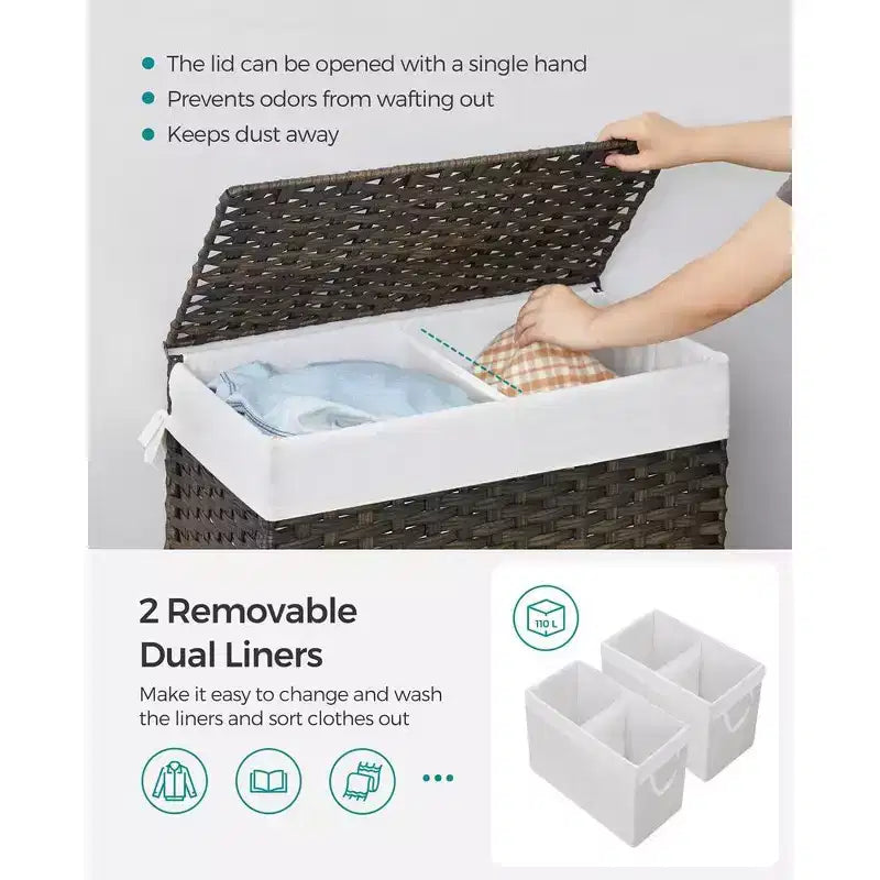 SONGMICS Laundry Hamper with Lid Clothes Hamper with 2 Removable Liner Bags & 6 Mesh Bags