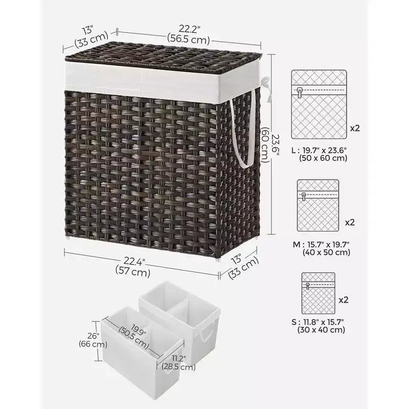 SONGMICS Laundry Hamper with Lid Clothes Hamper with 2 Removable Liner Bags & 6 Mesh Bags