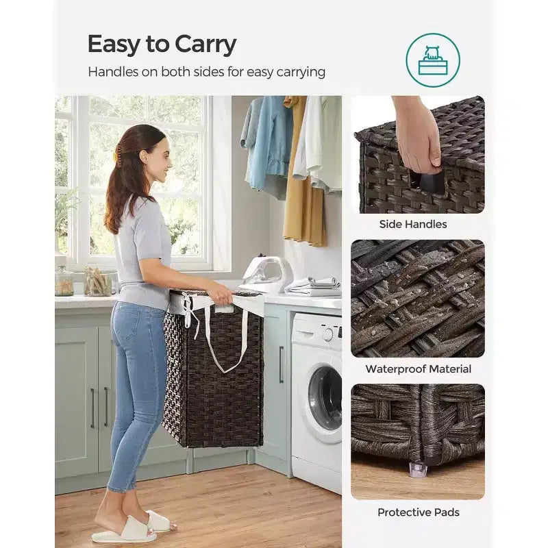 SONGMICS Laundry Hamper with Lid Clothes Hamper with 2 Removable Liner Bags & 6 Mesh Bags