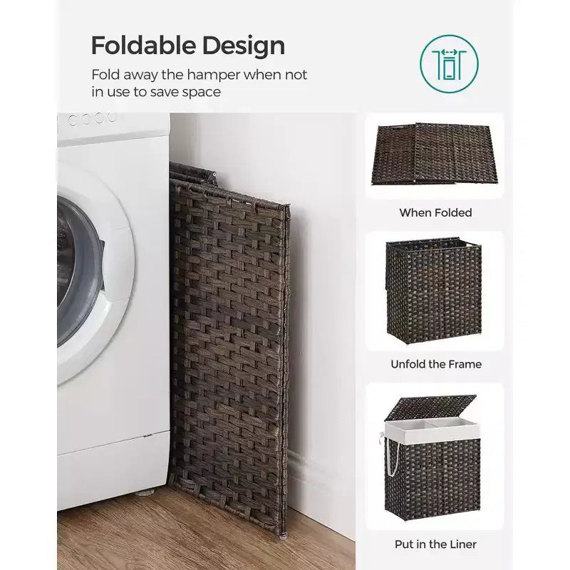 SONGMICS Laundry Hamper with Lid Clothes Hamper with 2 Removable Liner Bags & 6 Mesh Bags