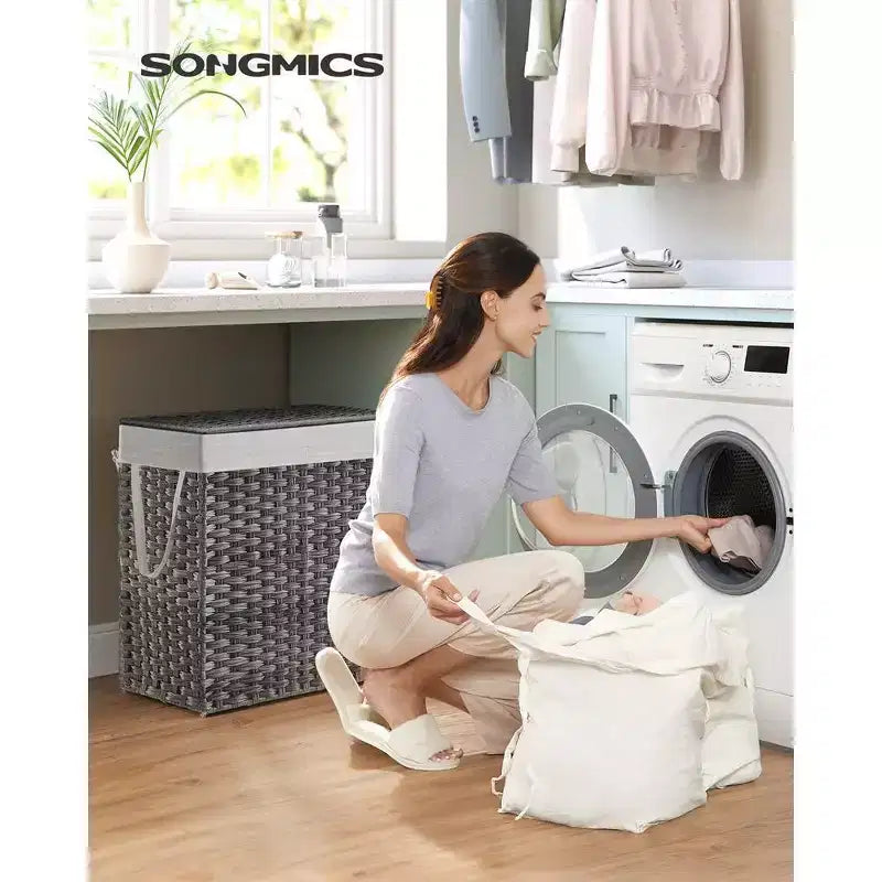 SONGMICS Laundry Hamper with Lid Clothes Hamper with 2 Removable Liner Bags & 6 Mesh Bags