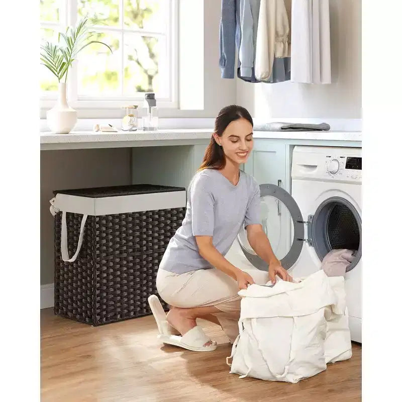SONGMICS Laundry Hamper with Lid Clothes Hamper with 2 Removable Liner Bags & 6 Mesh Bags