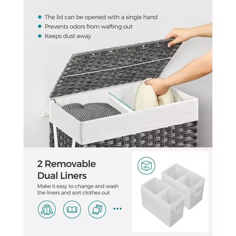 SONGMICS Laundry Hamper with Lid Clothes Hamper with 2 Removable Liner Bags & 6 Mesh Bags
