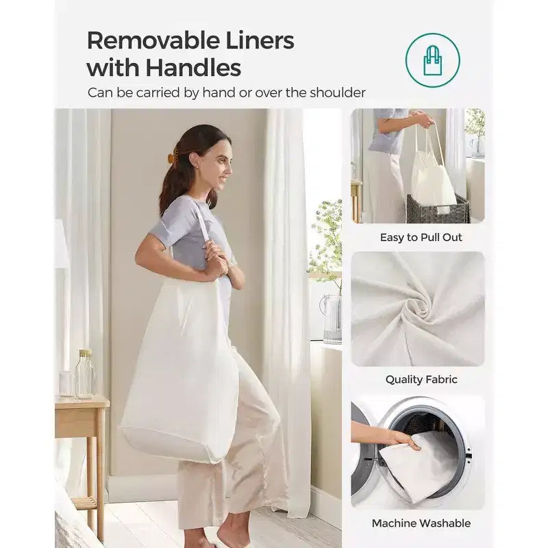 SONGMICS Laundry Hamper with Lid Clothes Hamper with 2 Removable Liner Bags & 6 Mesh Bags