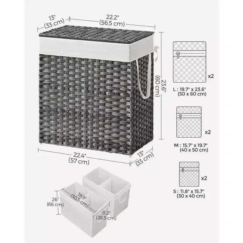 SONGMICS Laundry Hamper with Lid Clothes Hamper with 2 Removable Liner Bags & 6 Mesh Bags