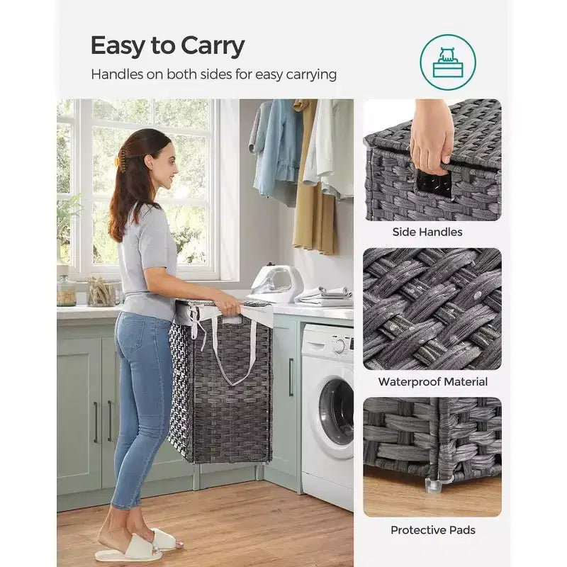 SONGMICS Laundry Hamper with Lid Clothes Hamper with 2 Removable Liner Bags & 6 Mesh Bags