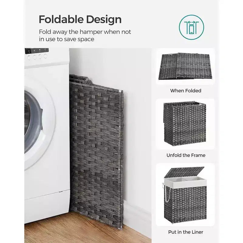 SONGMICS Laundry Hamper with Lid Clothes Hamper with 2 Removable Liner Bags & 6 Mesh Bags