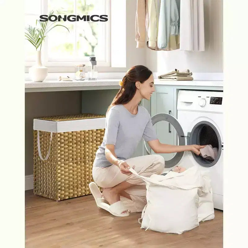 SONGMICS Laundry Hamper with Lid Clothes Hamper with 2 Removable Liner Bags & 6 Mesh Bags