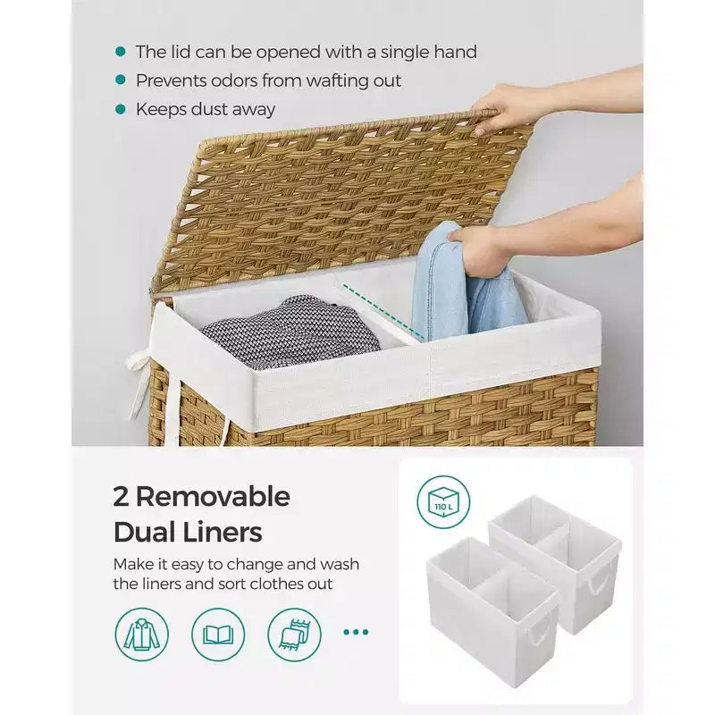 SONGMICS Laundry Hamper with Lid Clothes Hamper with 2 Removable Liner Bags & 6 Mesh Bags