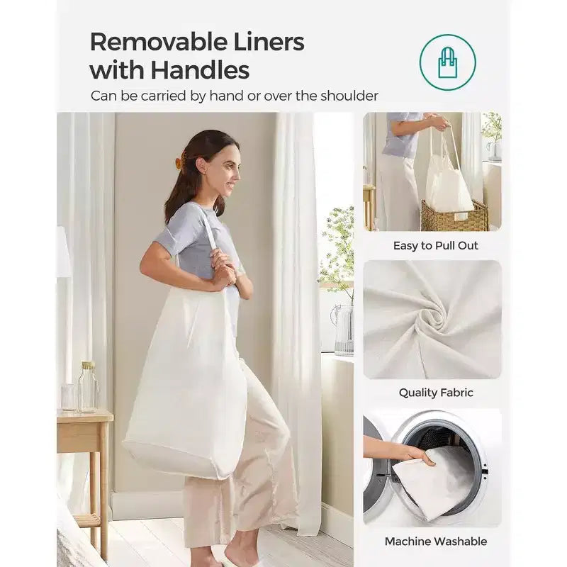 SONGMICS Laundry Hamper with Lid Clothes Hamper with 2 Removable Liner Bags & 6 Mesh Bags