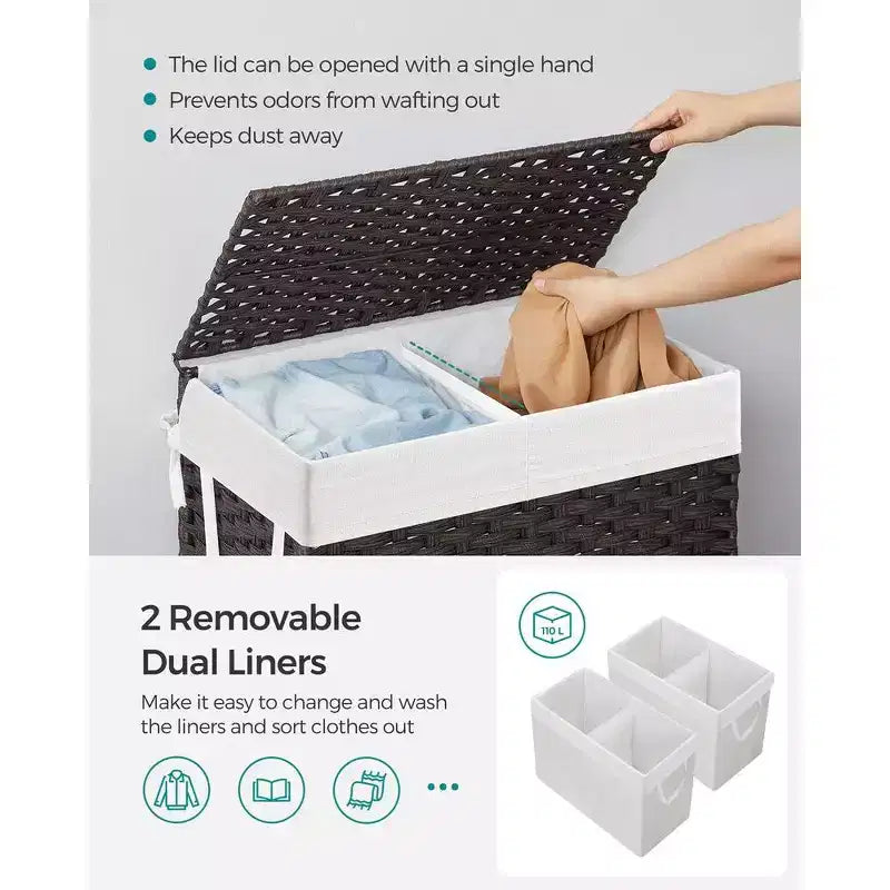 SONGMICS Laundry Hamper with Lid Clothes Hamper with 2 Removable Liner Bags & 6 Mesh Bags