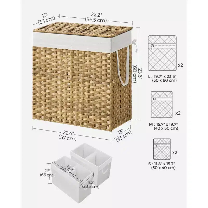 SONGMICS Laundry Hamper with Lid Clothes Hamper with 2 Removable Liner Bags & 6 Mesh Bags