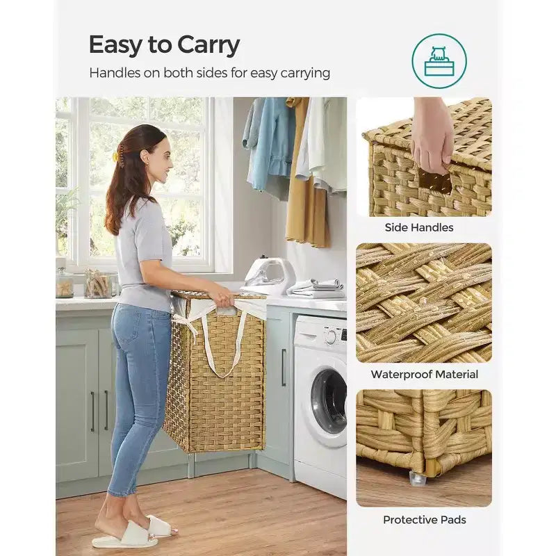 SONGMICS Laundry Hamper with Lid Clothes Hamper with 2 Removable Liner Bags & 6 Mesh Bags