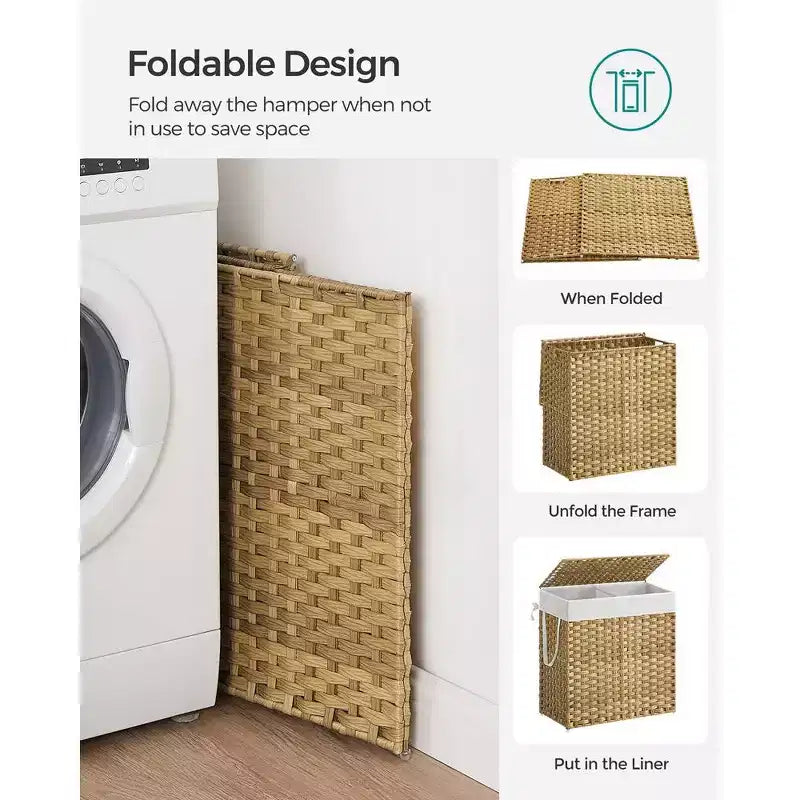 SONGMICS Laundry Hamper with Lid Clothes Hamper with 2 Removable Liner Bags & 6 Mesh Bags