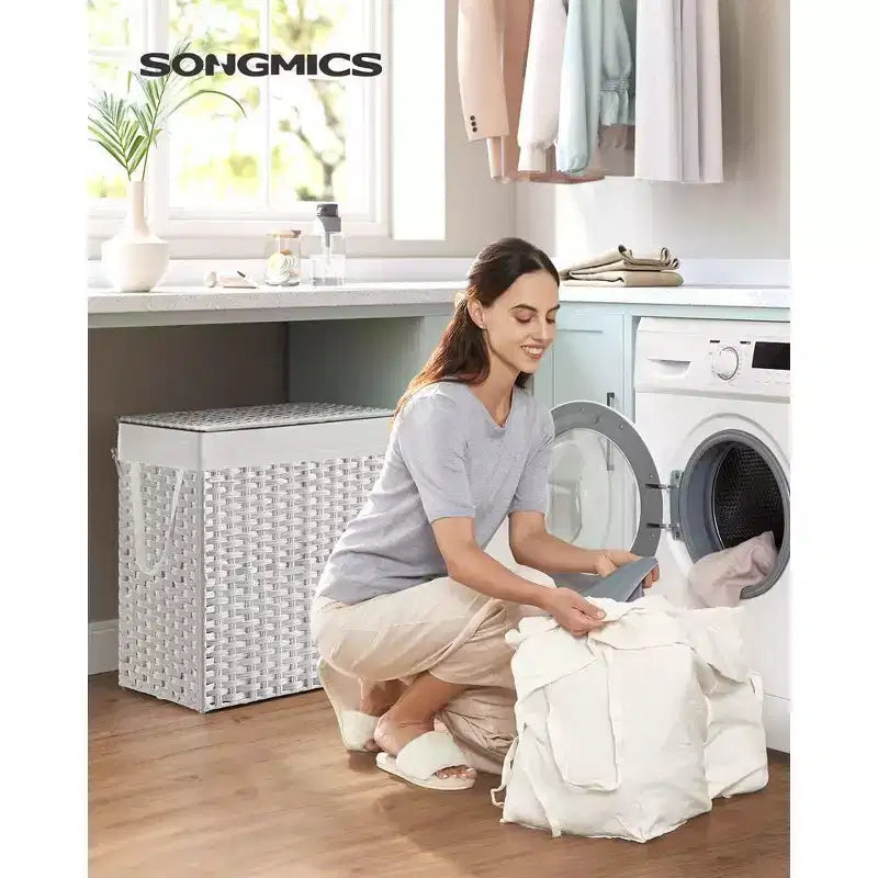 SONGMICS Laundry Hamper with Lid Clothes Hamper with 2 Removable Liner Bags & 6 Mesh Bags