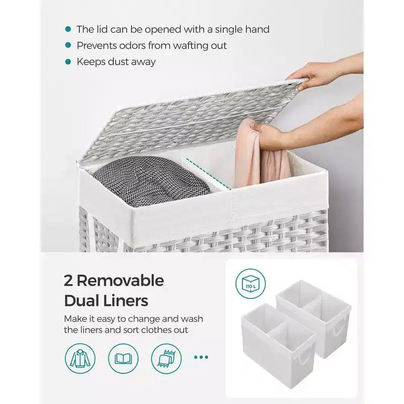 SONGMICS Laundry Hamper with Lid Clothes Hamper with 2 Removable Liner Bags & 6 Mesh Bags