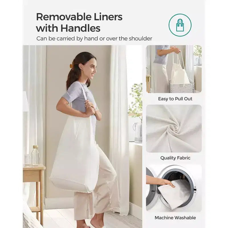 SONGMICS Laundry Hamper with Lid Clothes Hamper with 2 Removable Liner Bags & 6 Mesh Bags