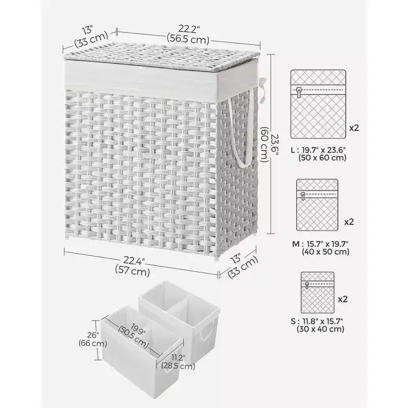 SONGMICS Laundry Hamper with Lid Clothes Hamper with 2 Removable Liner Bags & 6 Mesh Bags