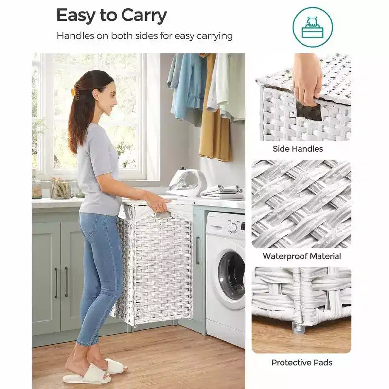 SONGMICS Laundry Hamper with Lid Clothes Hamper with 2 Removable Liner Bags & 6 Mesh Bags
