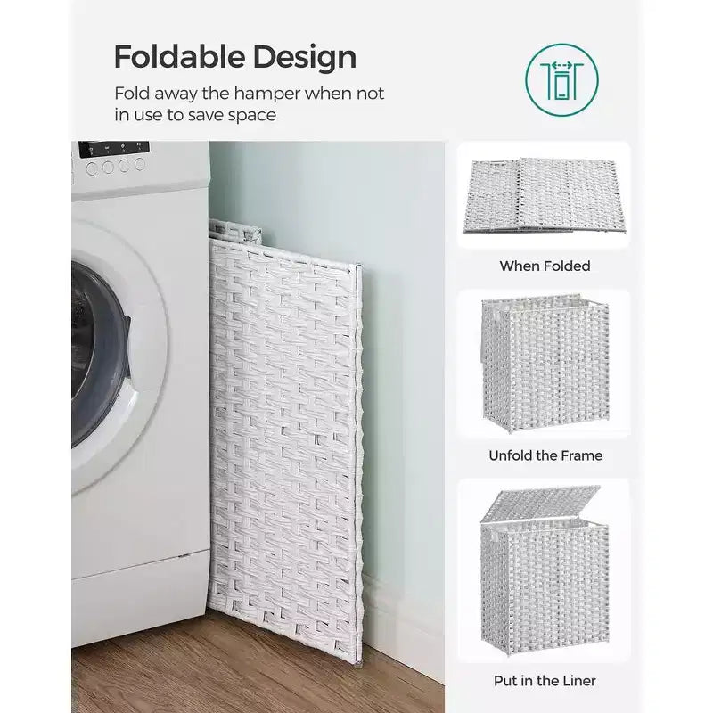 SONGMICS Laundry Hamper with Lid Clothes Hamper with 2 Removable Liner Bags & 6 Mesh Bags
