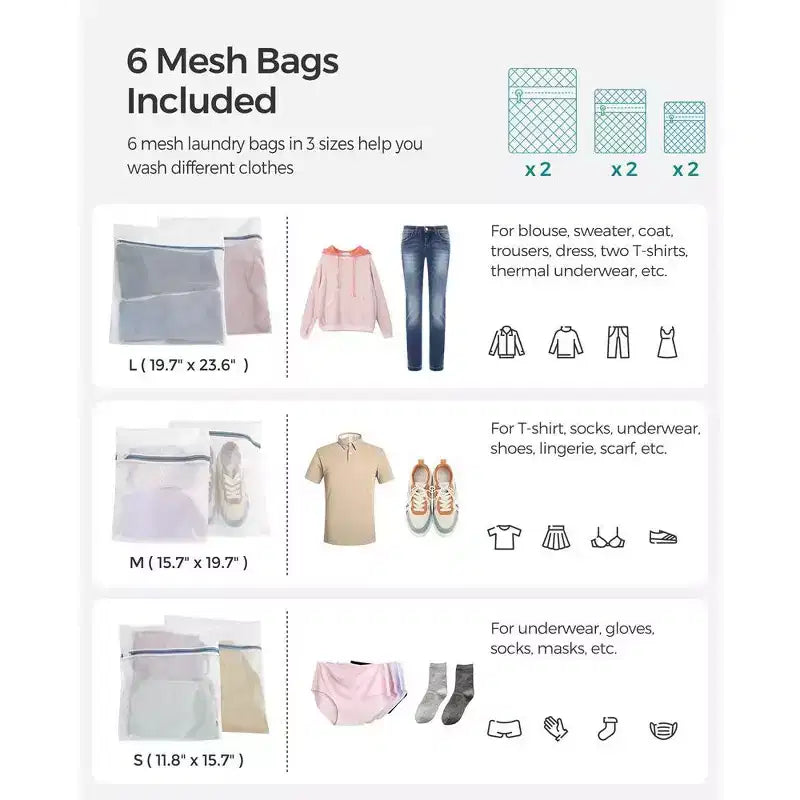SONGMICS Laundry Hamper with Lid Clothes Hamper with 2 Removable Liner Bags & 6 Mesh Bags