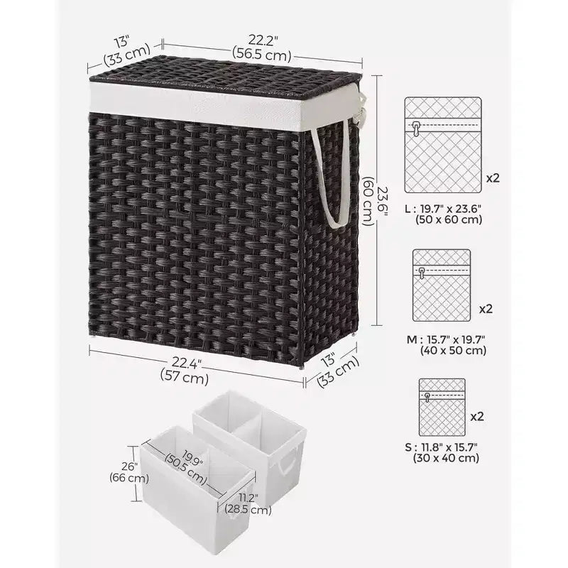 SONGMICS Laundry Hamper with Lid Clothes Hamper with 2 Removable Liner Bags & 6 Mesh Bags