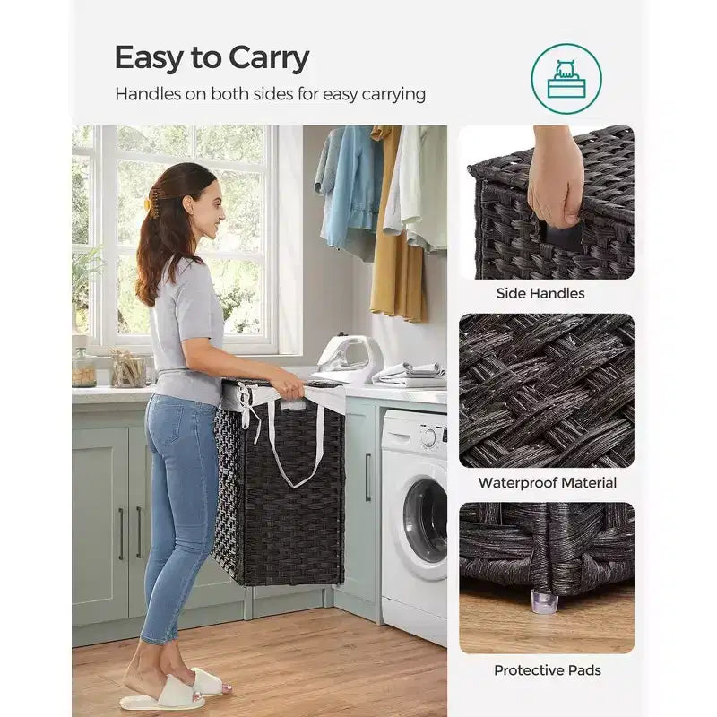 SONGMICS Laundry Hamper with Lid Clothes Hamper with 2 Removable Liner Bags & 6 Mesh Bags