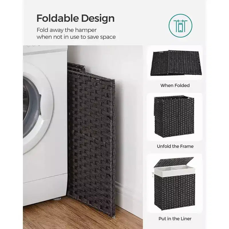 SONGMICS Laundry Hamper with Lid Clothes Hamper with 2 Removable Liner Bags & 6 Mesh Bags