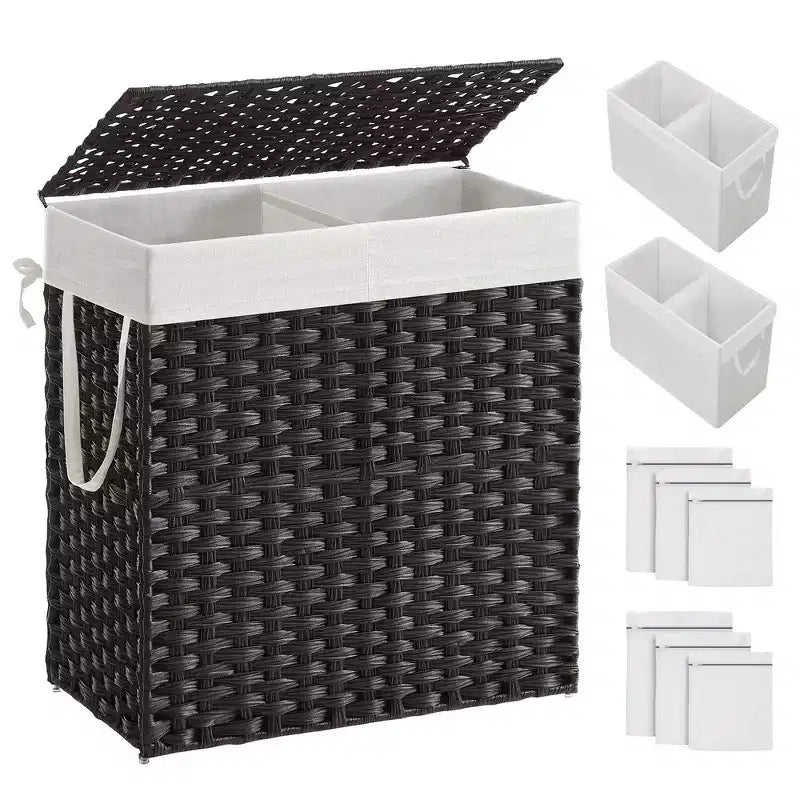 SONGMICS Laundry Hamper with Lid Clothes Hamper with 2 Removable Liner Bags & 6 Mesh Bags