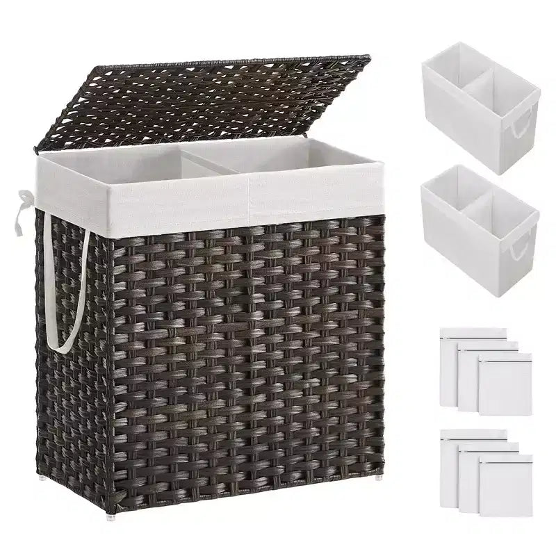 SONGMICS Laundry Hamper with Lid Clothes Hamper with 2 Removable Liner Bags & 6 Mesh Bags