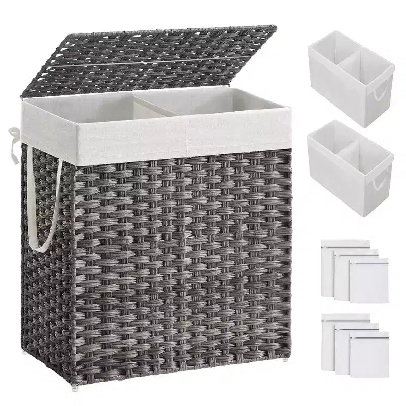 SONGMICS Laundry Hamper with Lid Clothes Hamper with 2 Removable Liner Bags & 6 Mesh Bags